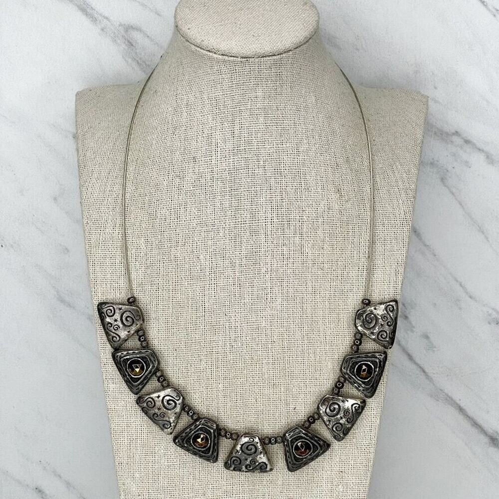 Chico's Silver Tone Wire Rhinestone Bib Necklace